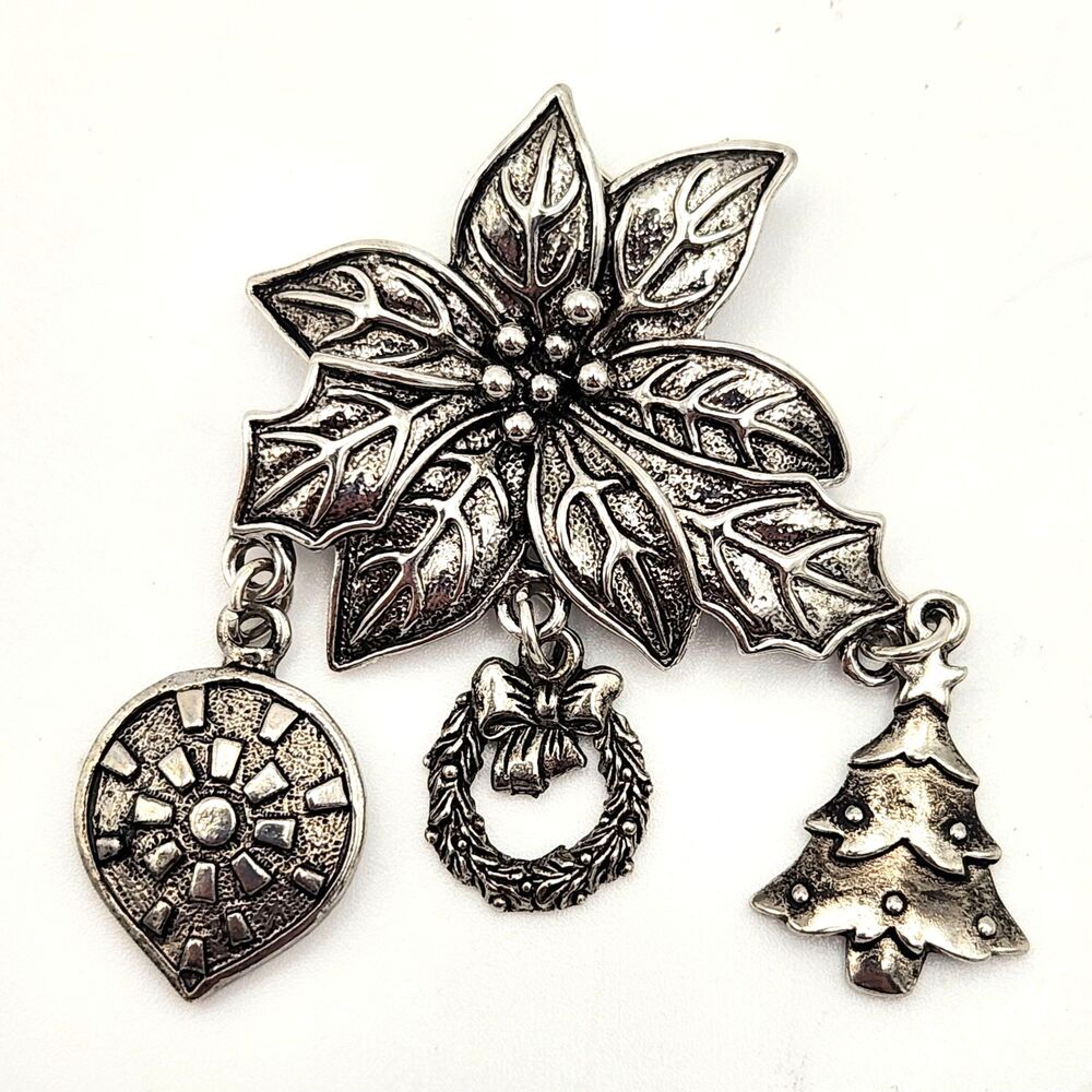 Christmas Poinsettia Pendant with Dangling Holiday Charms DIY by Bead Landing